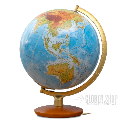 Illuminated globe with mouth-blown glass sphere